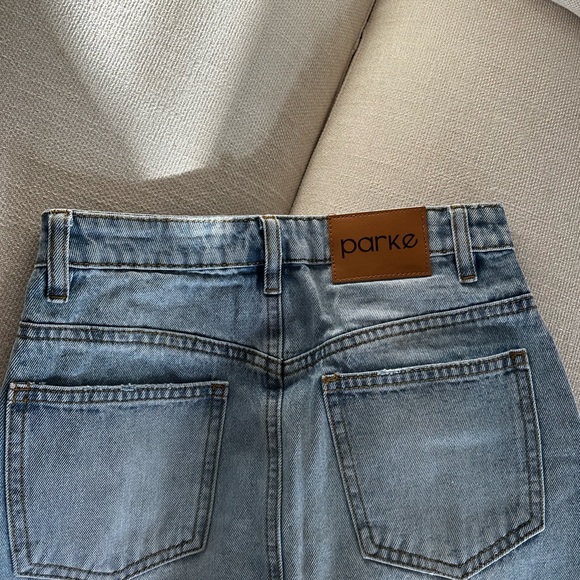 PARKE Light Blue Denim Midi long Skirt with Front Slit - Picture 3 of 7